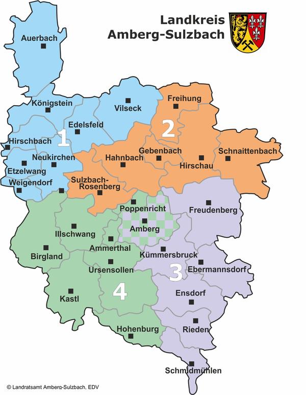 Kontrollgebiete der Veterinäre im Landkreis Amberg-Sulzbach und in der Stadt Amberg